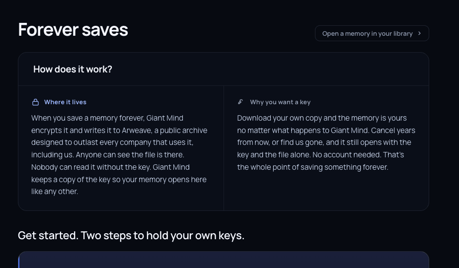 Screenshot: the Forever saves page