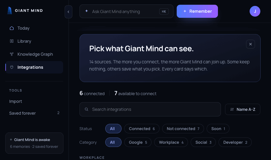 Screenshot: the sources page, showing what keeps nothing